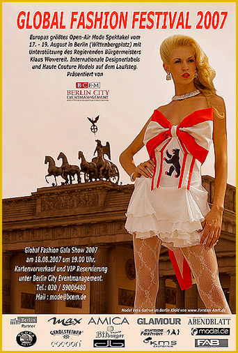 german fashion model Vera Gafron for the campaign of Europe`s greatest open air fashion spectacle in a Berlin Couture dress from german fashion designer Torsten Amft - Global Fashion Festival - click here for back to the designer diary
