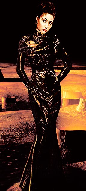 draped futuristic black metal cocktail evening dress of the collection 'welcome future' from the column 'German art of fashion' 